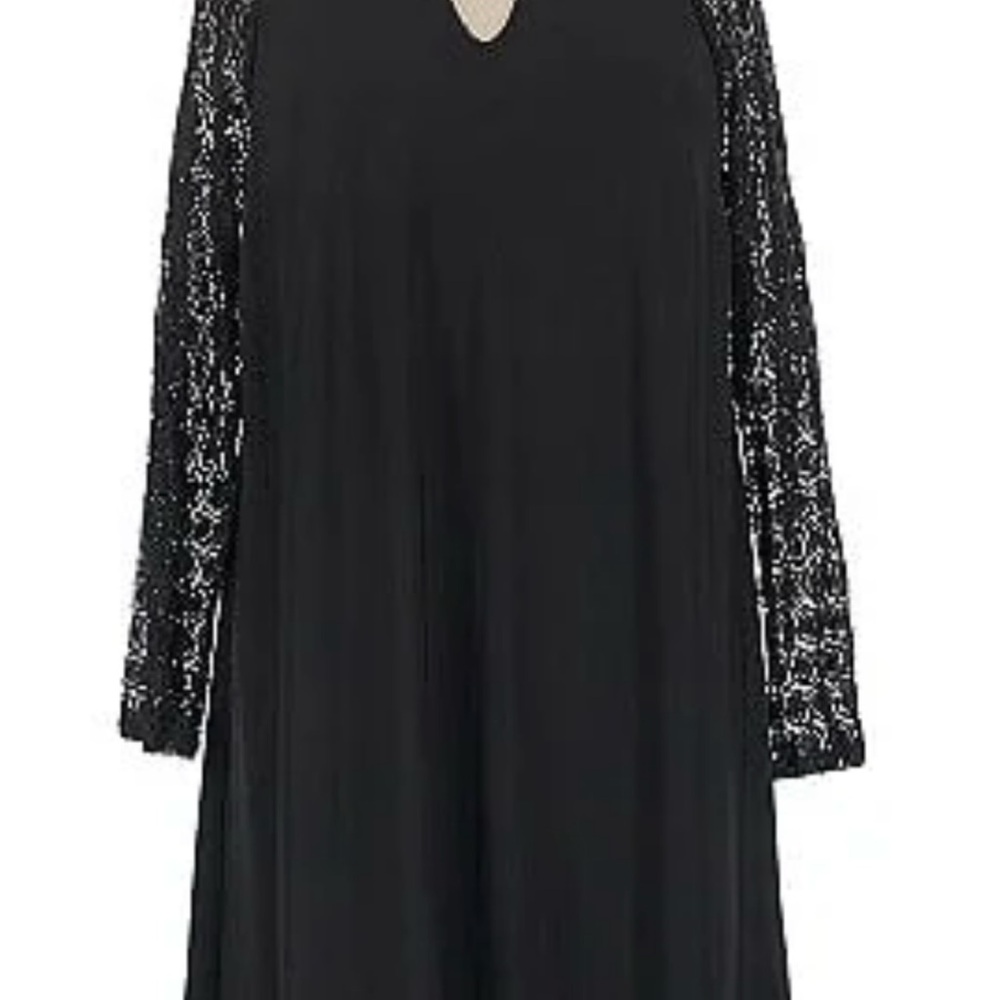 Elegant Black Dress with Lace Sleeves